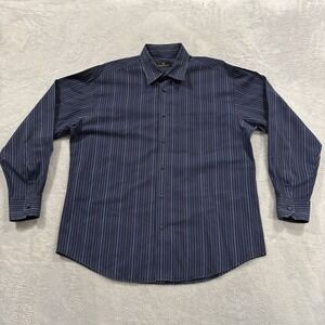 Bugatchi Uomo Button Shirt Long Sleeve Blue Men Large Striped Detail Luxe